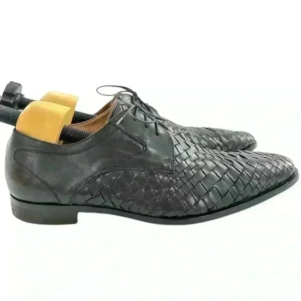 Mercanti Fiorentini mens wingtip oxfords size 11.5 black Italian leather woven
